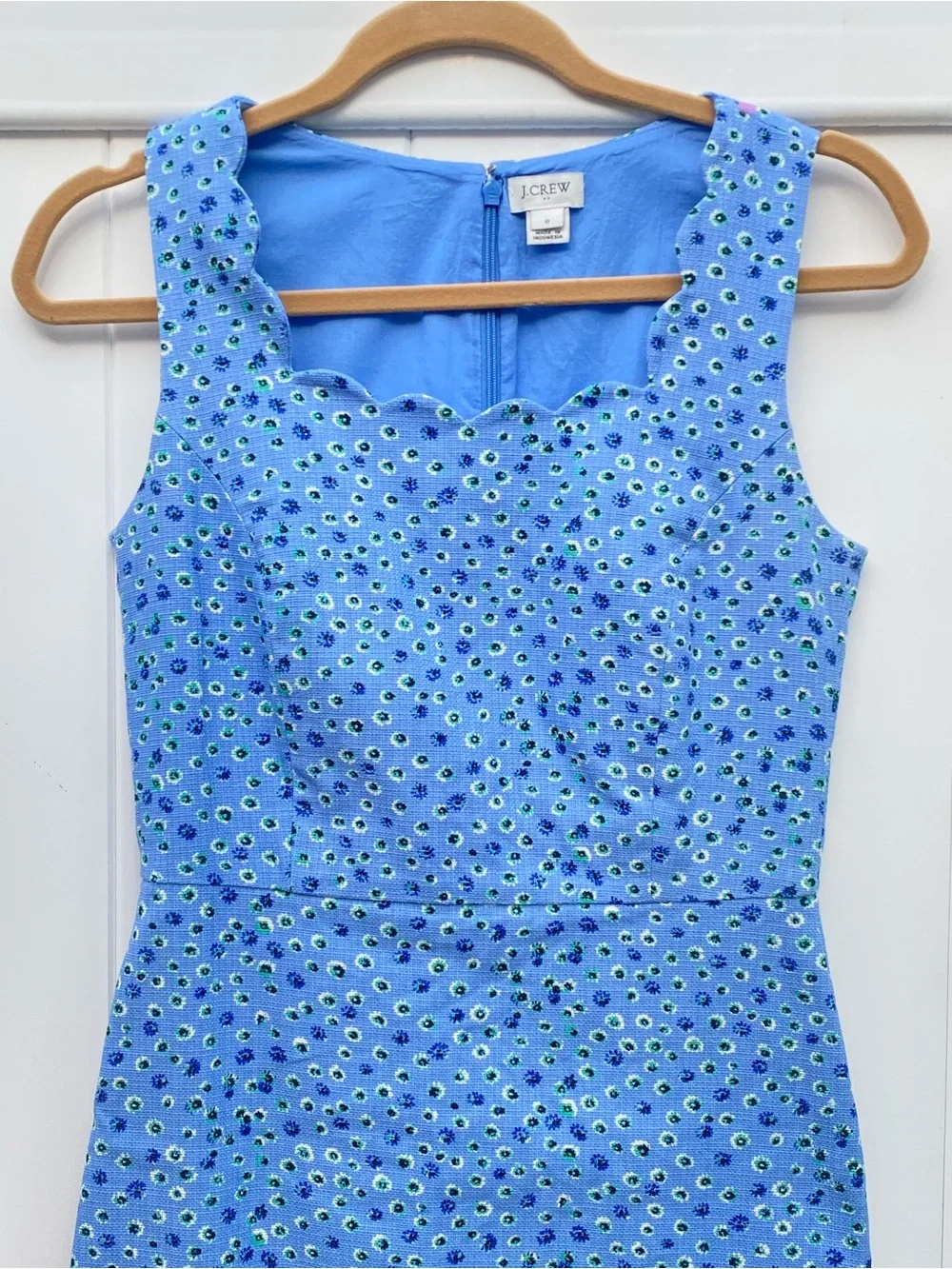 J. Crew blue floral basketweave scallop edge cotton sleeveless dress size 0